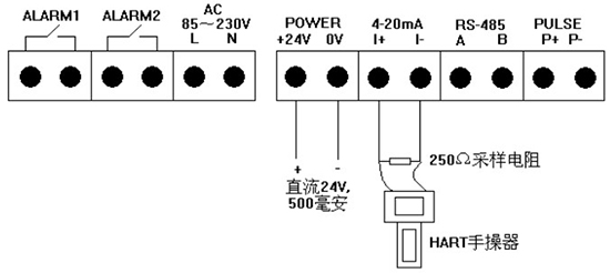 高壓熱式氣體質(zhì)量流量計(jì)四線制4-20mA接線圖