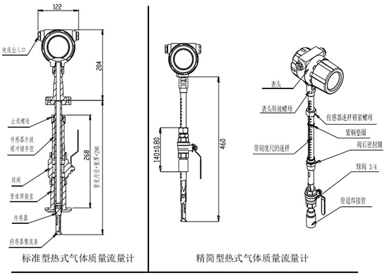 氫氣熱式氣體質量流量計插入式結構圖
