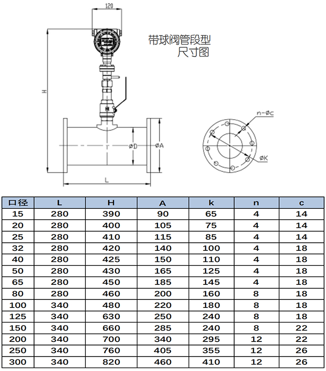 管道式煙氣流量計尺寸圖二
